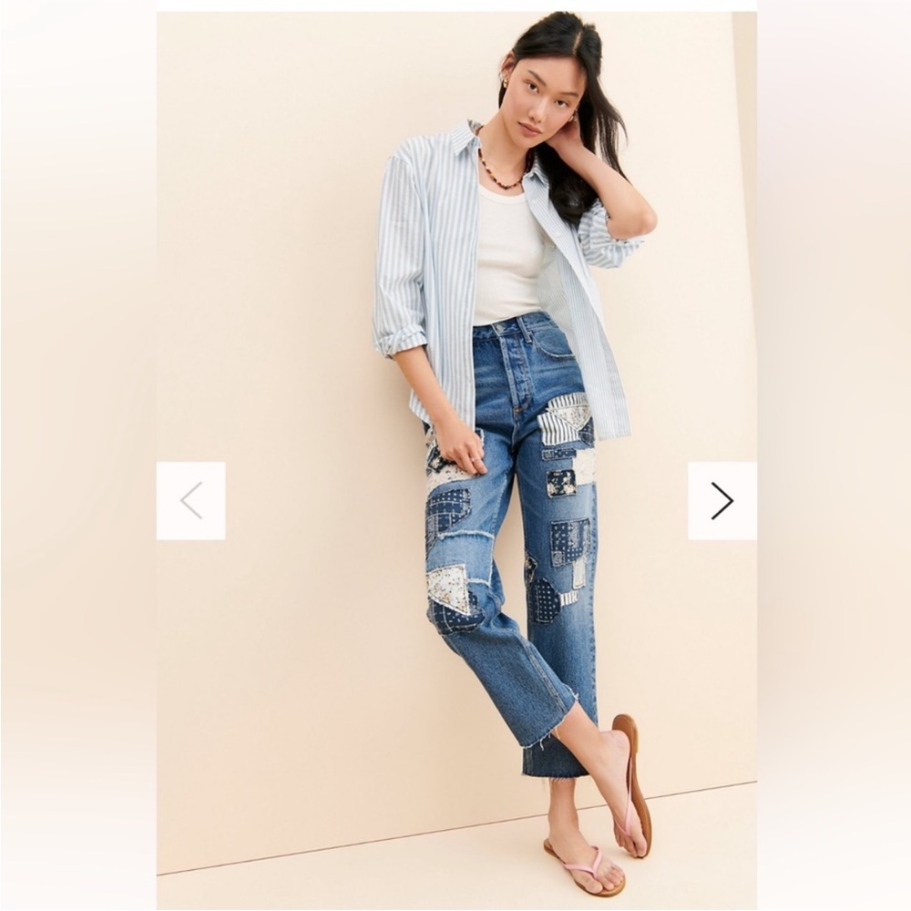 DRIFTWOOD Jordie Blue Patchwork Straight Leg Jeans - Picture 2 of 7